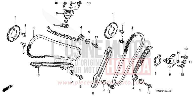 NOCKENWELLENKETTE/SPANNVORRICHTUNG von Shadow VT125C CANDY GLORY RED-U (R101) von 1999